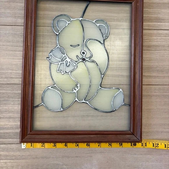Vintage Stained Glass Teddy Bear Wall Art OOAK